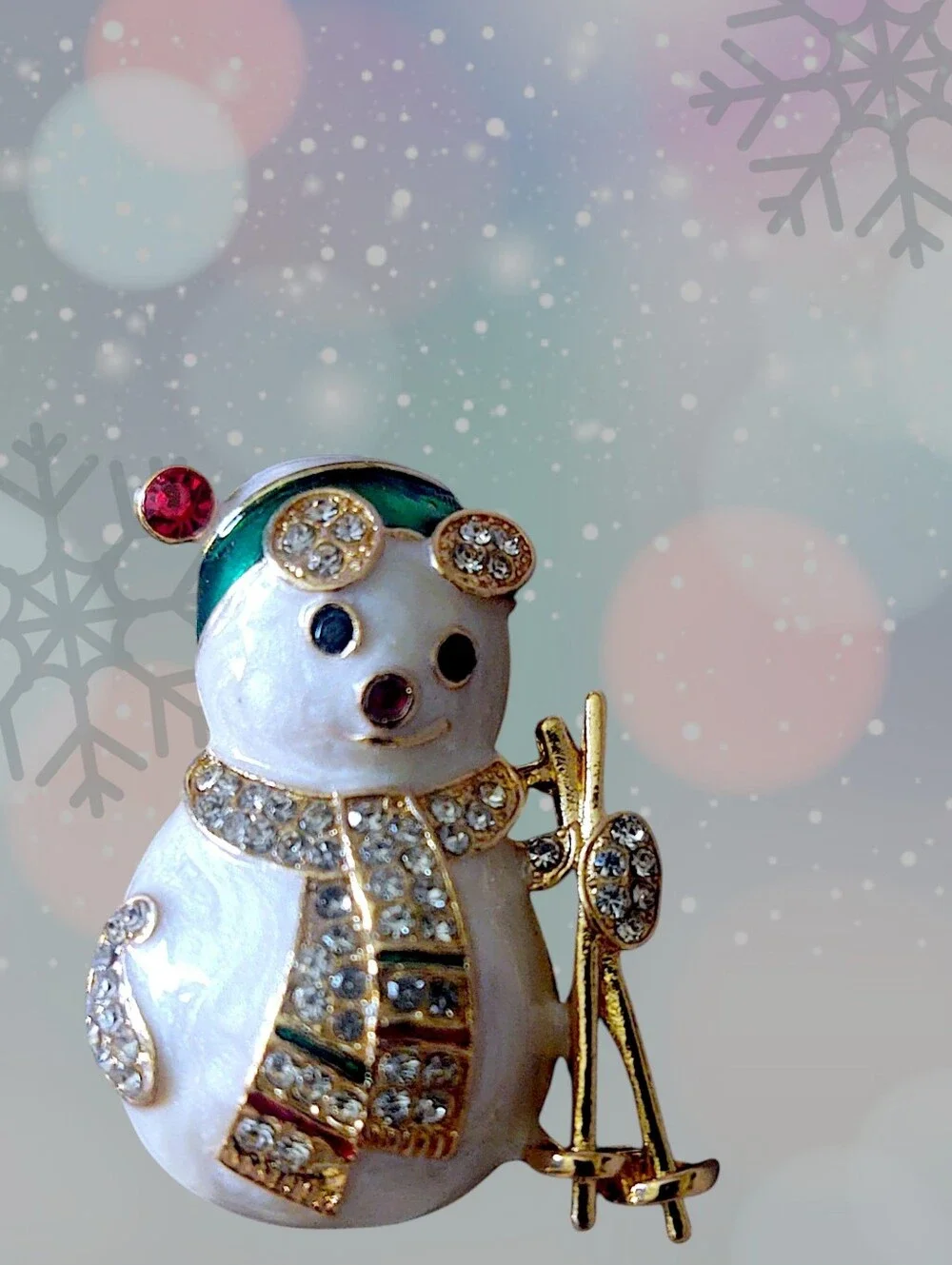Skiing Snowman Brooch *Christmas In July*